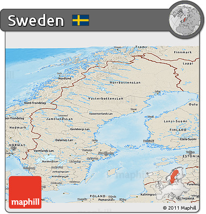 Shaded Relief Panoramic Map of Sweden