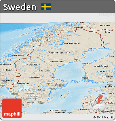 Shaded Relief Panoramic Map of Sweden
