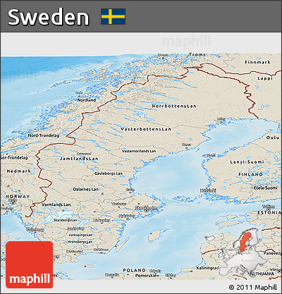 Shaded Relief Panoramic Map of Sweden