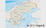 Shaded Relief Panoramic Map of Sweden, lighten, land only