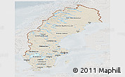 Shaded Relief Panoramic Map of Sweden, lighten, semi-desaturated