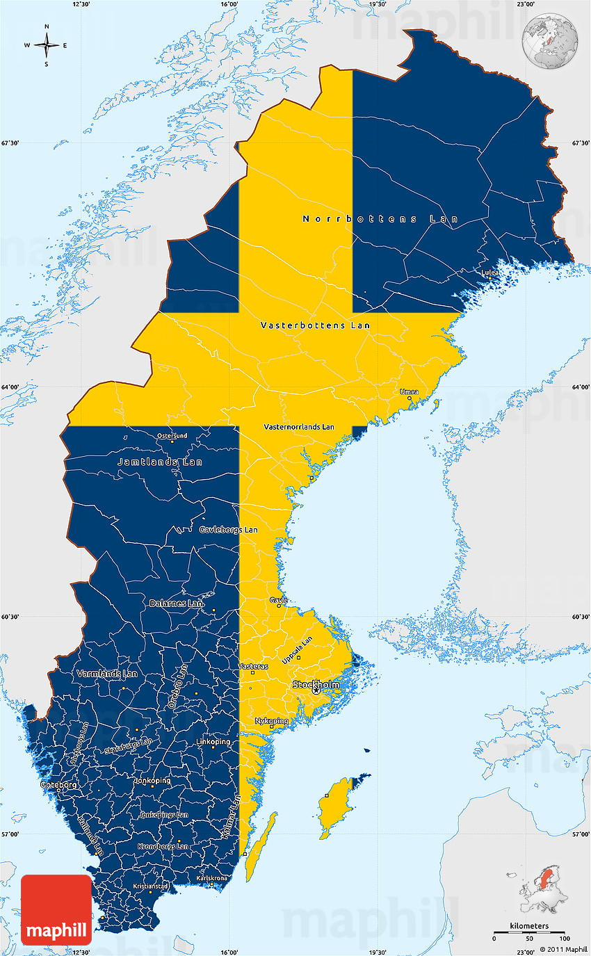 Flag Simple Map of Sweden single color outside flag