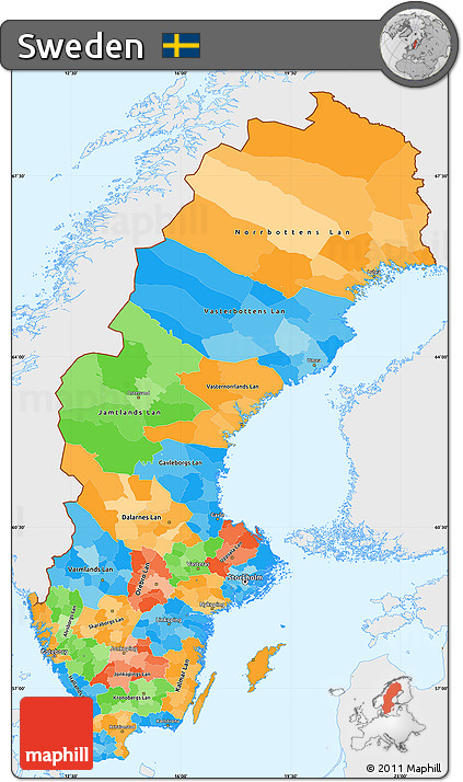 Political Simple Map of Sweden, single color outside