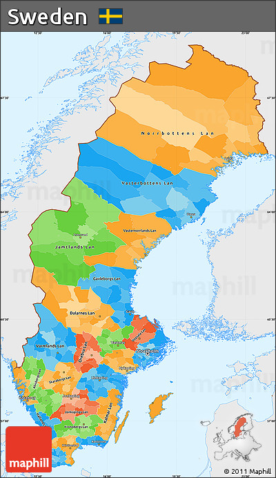 Political Simple Map of Sweden, single color outside
