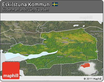 Satellite 3D Map of Eskilstuna Kommun, semi-desaturated