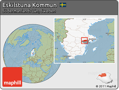 Savanna Style Location Map of Eskilstuna Kommun, highlighted country, highlighted parent region, hill shading