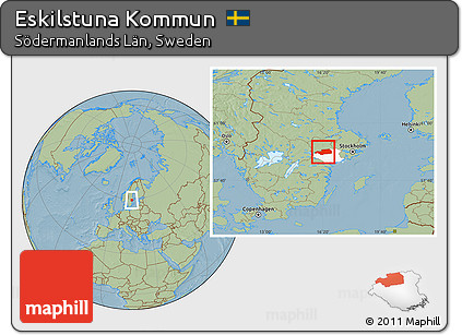 Savanna Style Location Map of Eskilstuna Kommun, highlighted parent region, hill shading