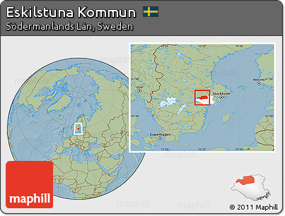 Savanna Style Location Map of Eskilstuna Kommun, highlighted parent region, hill shading