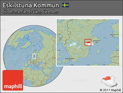 Savanna Style Location Map of Eskilstuna Kommun, highlighted parent region, hill shading
