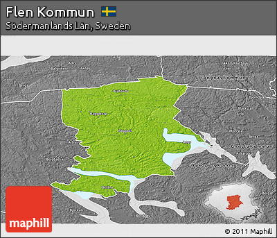Physical 3D Map of Flen Kommun, desaturated