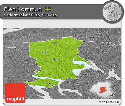 Physical 3D Map of Flen Kommun, desaturated