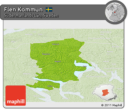 Physical 3D Map of Flen Kommun, lighten
