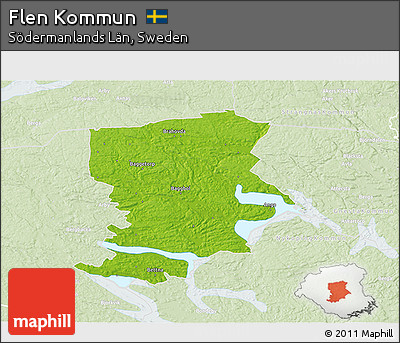 Physical 3D Map of Flen Kommun, lighten
