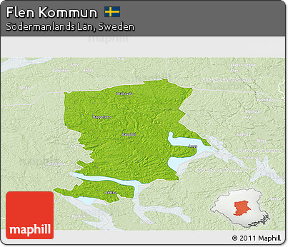 Physical 3D Map of Flen Kommun, lighten