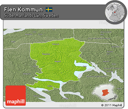Physical 3D Map of Flen Kommun, semi-desaturated