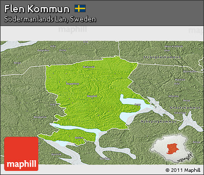 Physical 3D Map of Flen Kommun, semi-desaturated