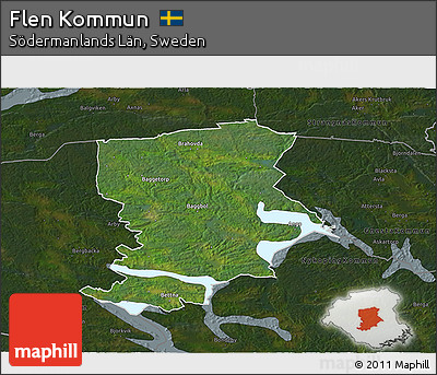Satellite 3D Map of Flen Kommun, darken