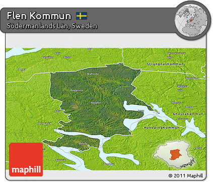 Satellite 3D Map of Flen Kommun, physical outside