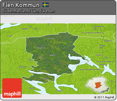 Satellite 3D Map of Flen Kommun, physical outside