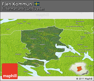Satellite 3D Map of Flen Kommun, physical outside