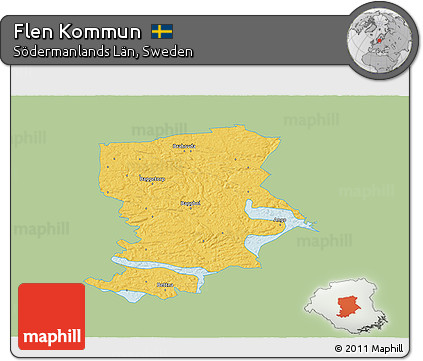 Savanna Style 3D Map of Flen Kommun, single color outside