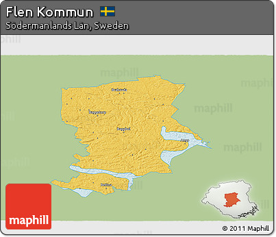Savanna Style 3D Map of Flen Kommun, single color outside