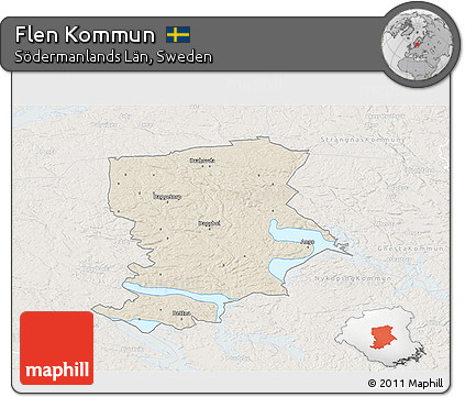 Shaded Relief 3D Map of Flen Kommun, lighten