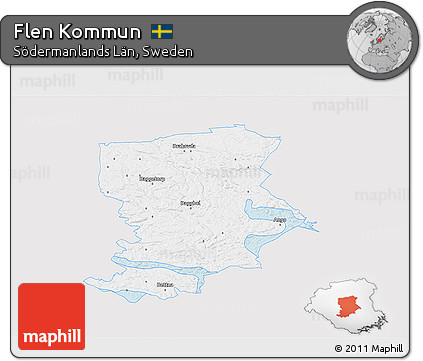 Silver Style 3D Map of Flen Kommun, single color outside