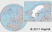 Gray Location Map of Flen Kommun, highlighted country, within the entire country, hill shading