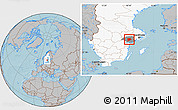 Gray Location Map of Flen Kommun, highlighted country, highlighted parent region, hill shading
