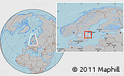 Gray Location Map of Flen Kommun, highlighted parent region, within the entire country, hill shading