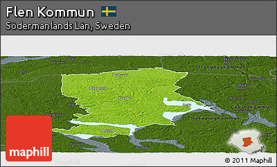 Physical Panoramic Map of Flen Kommun, darken
