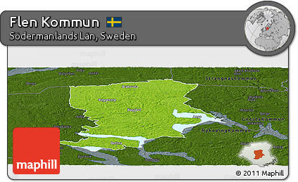Physical Panoramic Map of Flen Kommun, darken