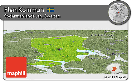 Physical Panoramic Map of Flen Kommun, semi-desaturated