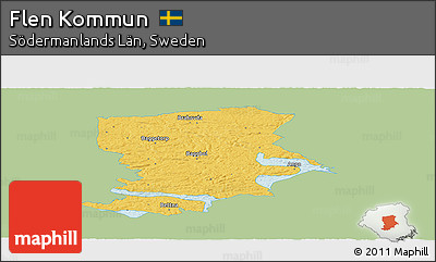Savanna Style Panoramic Map of Flen Kommun, single color outside