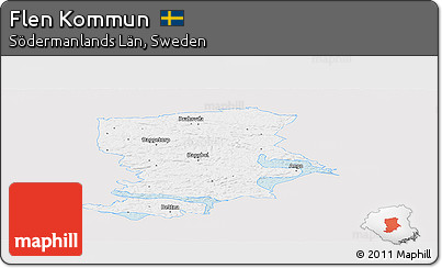 Silver Style Panoramic Map of Flen Kommun, single color outside