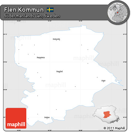 Silver Style Simple Map of Flen Kommun, single color outside