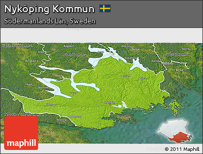 Physical 3D Map of Nyköping Kommun, satellite outside