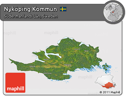 Satellite 3D Map of Nyköping Kommun, cropped outside