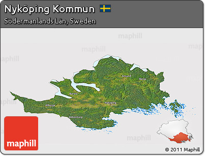 Satellite 3D Map of Nyköping Kommun, cropped outside