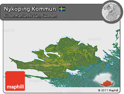 Satellite 3D Map of Nyköping Kommun, single color outside