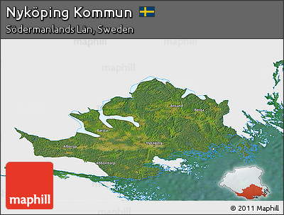 Satellite 3D Map of Nyköping Kommun, single color outside