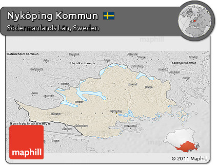Shaded Relief 3D Map of Nyköping Kommun, desaturated