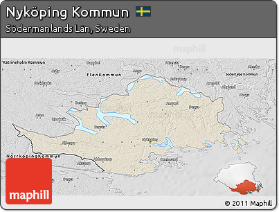 Shaded Relief 3D Map of Nyköping Kommun, desaturated