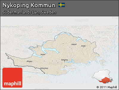 Shaded Relief 3D Map of Nyköping Kommun, lighten