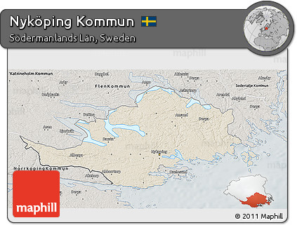 Shaded Relief 3D Map of Nyköping Kommun, semi-desaturated