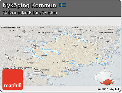 Shaded Relief 3D Map of Nyköping Kommun, semi-desaturated