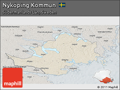 Shaded Relief 3D Map of Nyköping Kommun, semi-desaturated