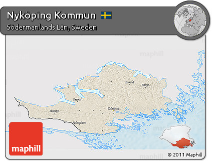 Shaded Relief 3D Map of Nyköping Kommun, single color outside