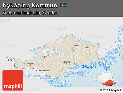 Shaded Relief 3D Map of Nyköping Kommun, single color outside